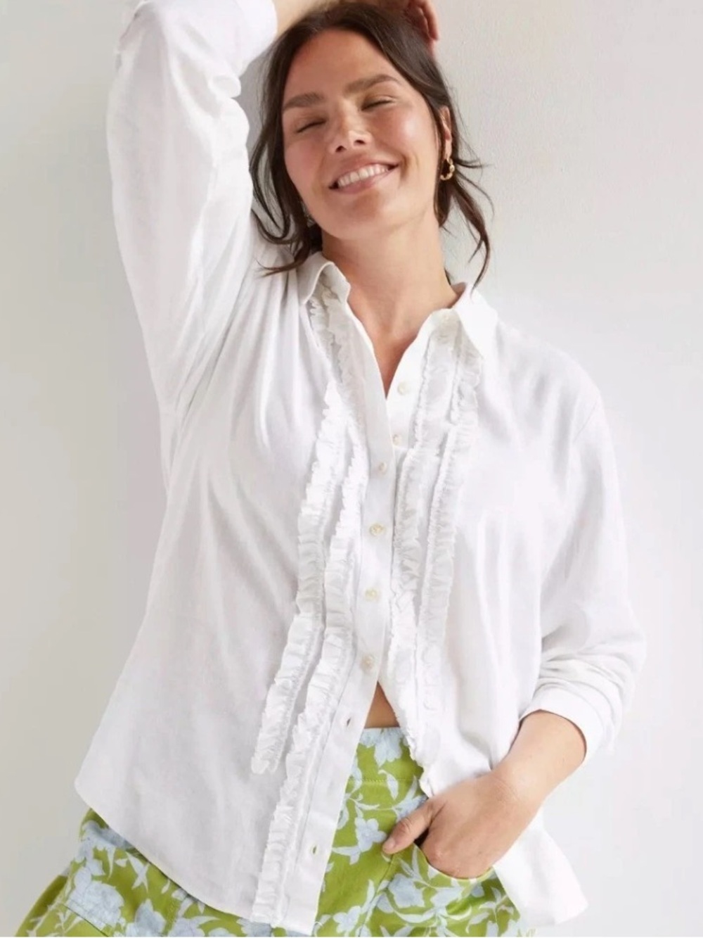 Anthropologie Pilcro Ruffle Button Down Shirt